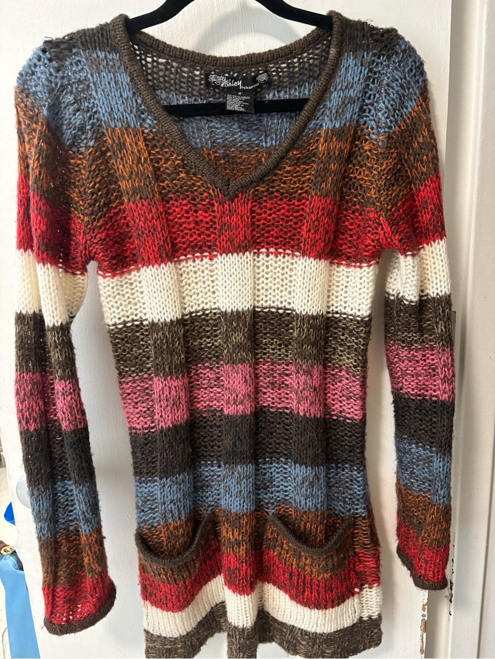 Ashley Striped V-Neck Knit Sweater - Multicolor